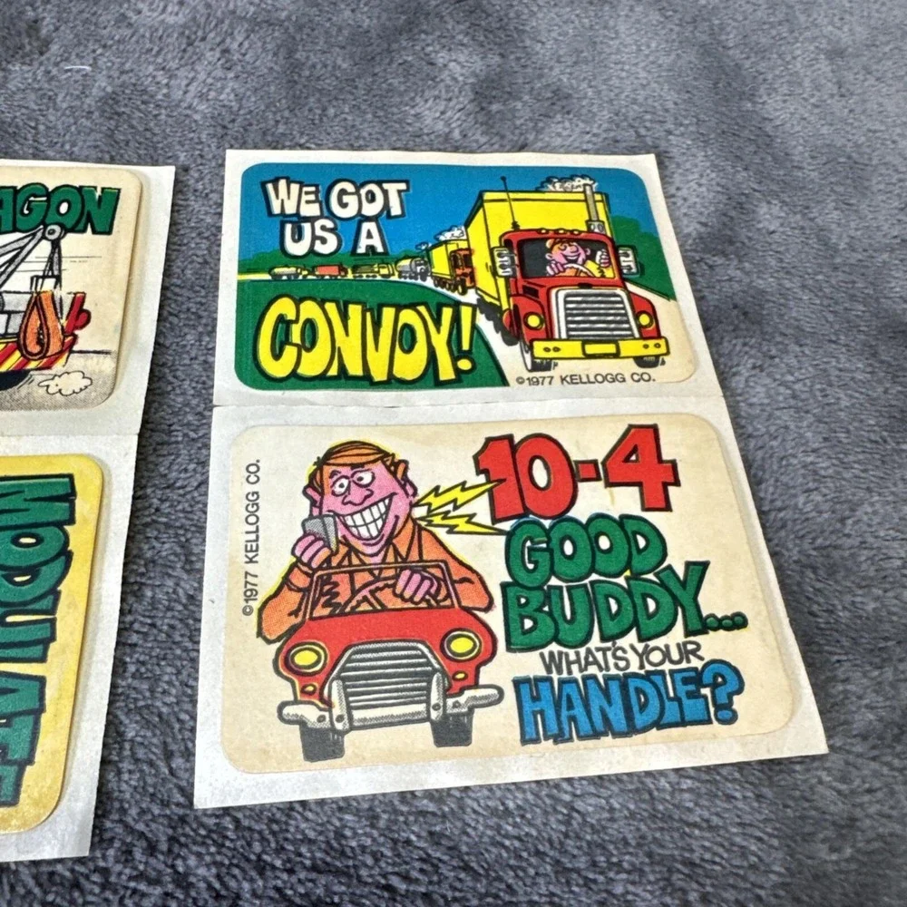 4 Rare Kellogg's Cereal Trucker Stickers 1977 Convoy Draggin Wagon 10-4